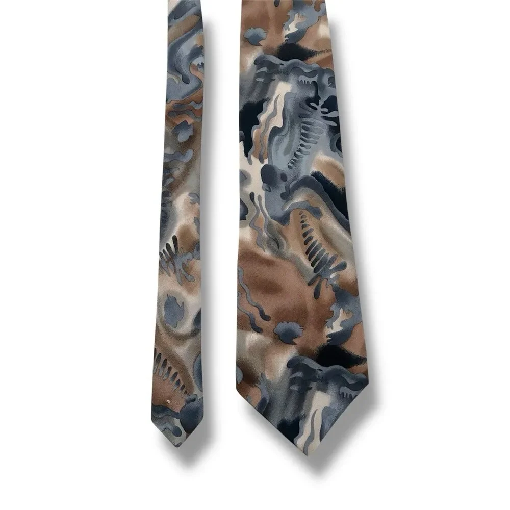 100% Silk J Garcia Brown Blue Vtg Tie 57” X 4”